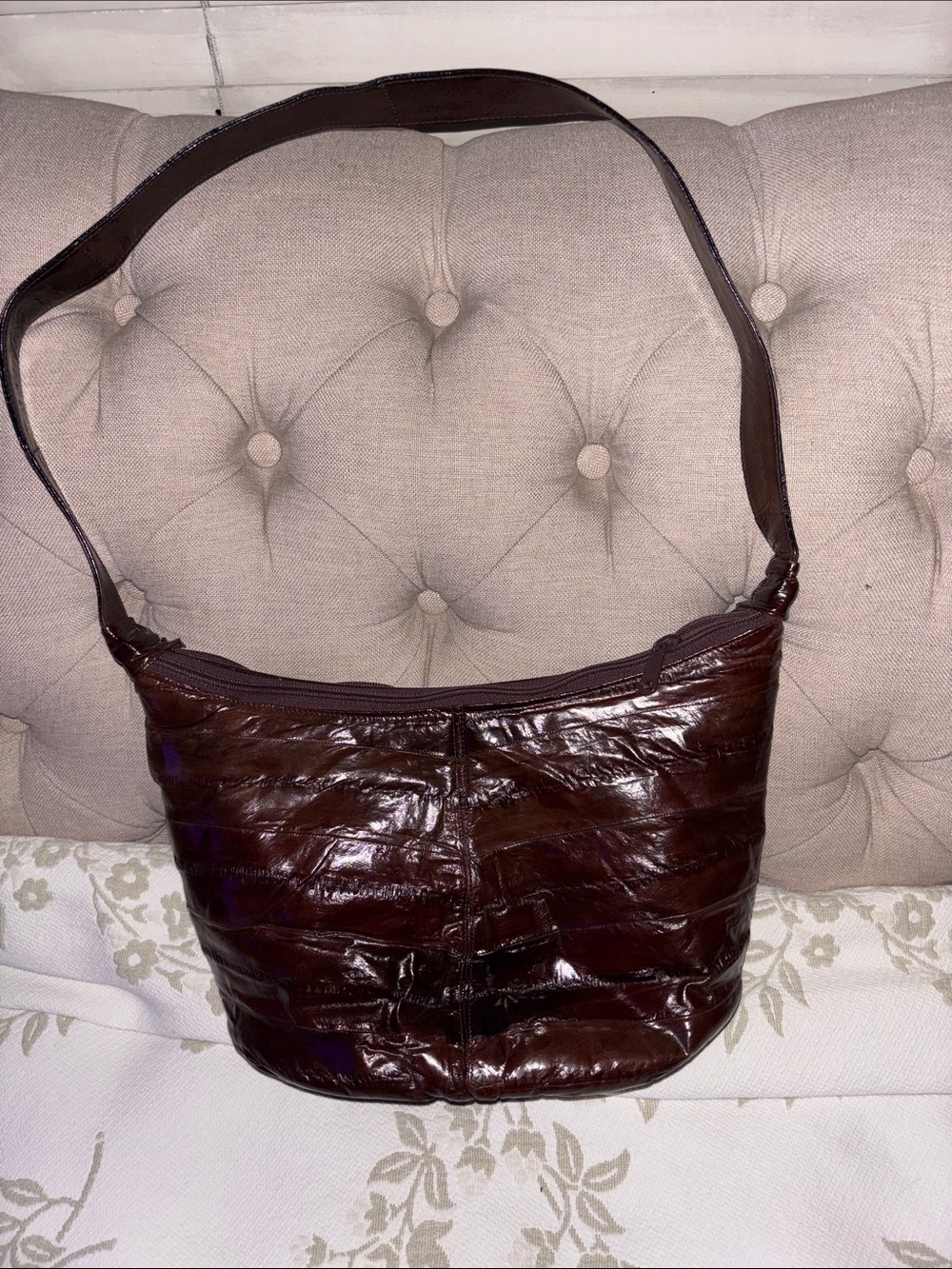Mahogany Brown Eel Skin Shoulder Bag